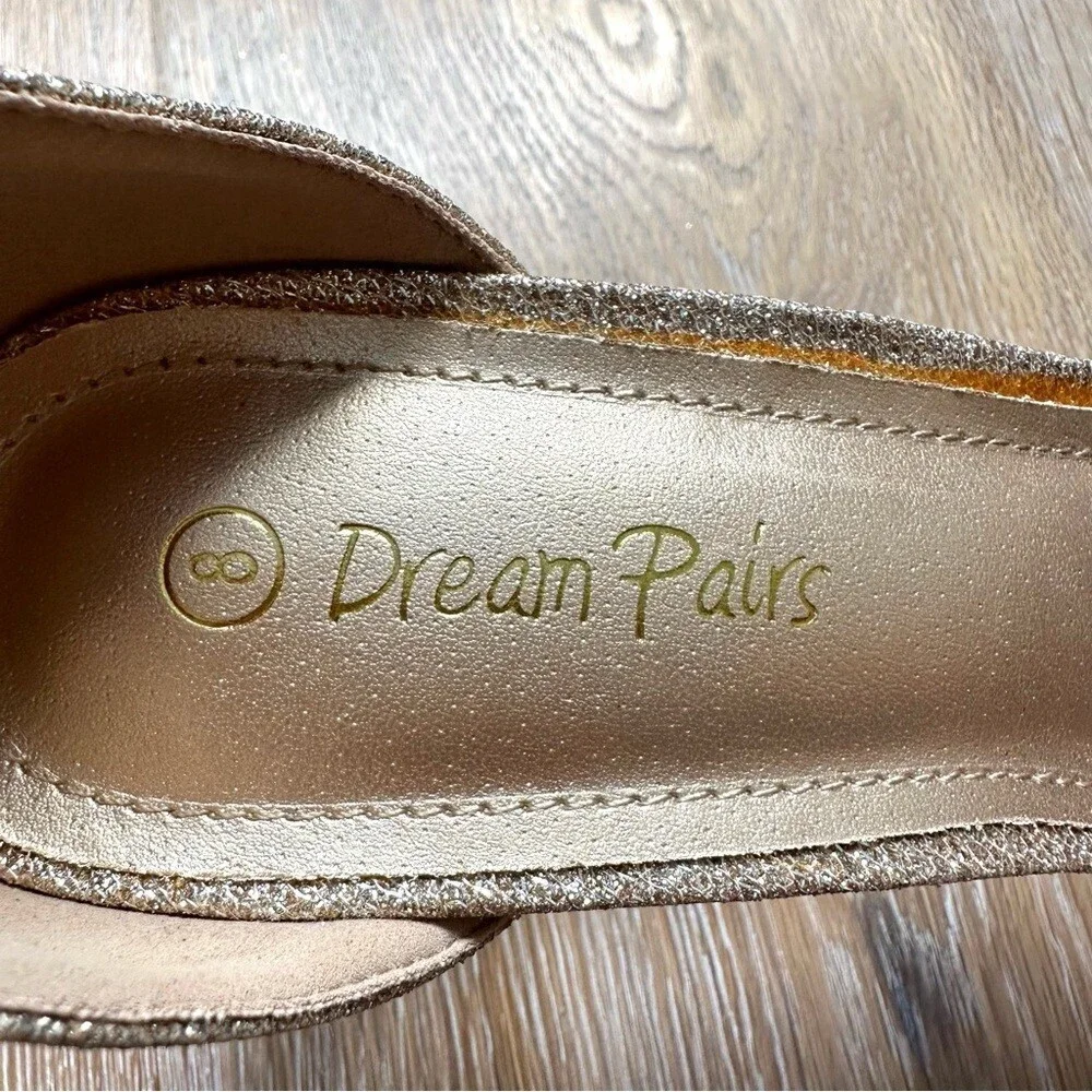 NWT Dream Pairs Gold Pumps Oppointed Lacey Pointed Toe Shoes w/Ankle Strap - 8